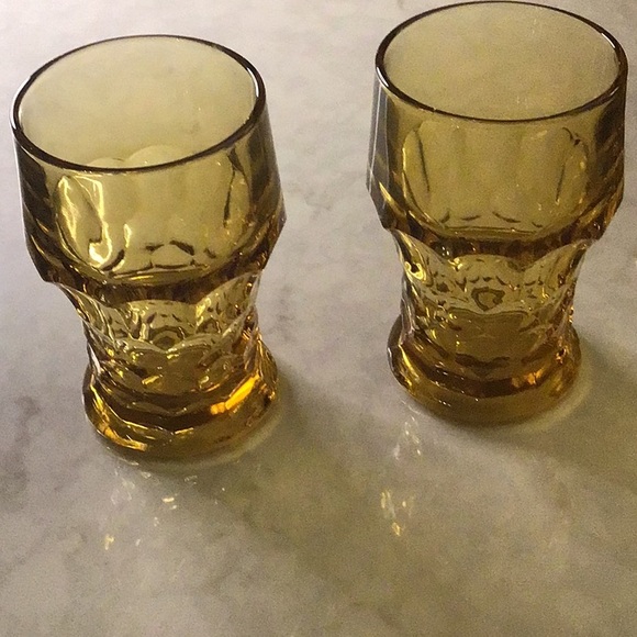 MCM VTG Retro Anchor Hocking Amber tumbler, glass water glass set of two.  Heavy - Picture 1 of 2
